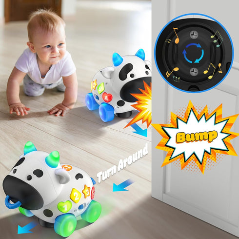 6-12-18 1 6 7 8 9 10 12 Musical Cow Baby Toys Months, Bilingual Crawling Walking Toddler Educational Learning Toy