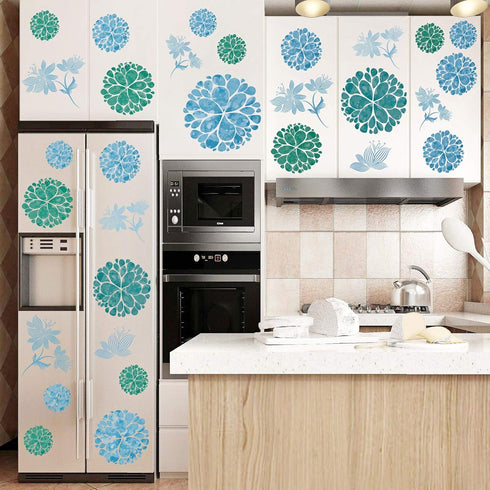 Fashion 3D DIY Creative Blue Flowers Wall Decals, Removable Flower Vines Wall Stickers for Living Room, Nursery Room