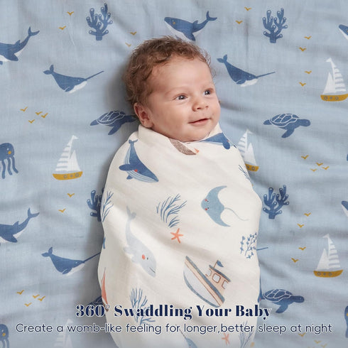 4 Pack 47x 47 Inches, PHF Muslin Swaddle Blankets for Newborn, Organic Soft Breathable Receiving Blankets, Large
