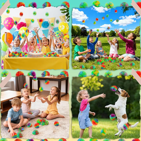 24 2.75 inch SHQDD PCS Stringy Balls, Sensory Stringy Ball, Soft Rainbow Pom Bouncy, Basket Stuffers Fillers, Monkey
