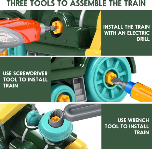 Brixlytoys Set 3-8 Toddler Take Apart Toy with Electric Drill, DIY Electric Toy Trains Disassembly, STEM Building