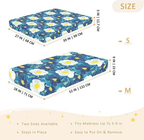 decor gift 1 Pack Woodblock Print Style Blue White Flowers Crib Sheets for Baby Boys Girls Cotton Baby Playard Sheet