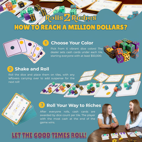 Rolls2Riches 2 Summer Award-Winning Board Game for Families Rolls Riches | Fast-Paced Dice, Card & Strategy Game