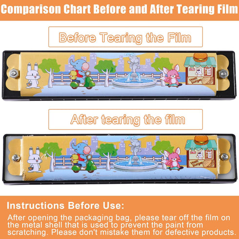 UPINS Harmonica for Kids Adults Beginners, Bulk 4Pcs Cartoon Printed Key of C 16 Hole Harmonica Toy