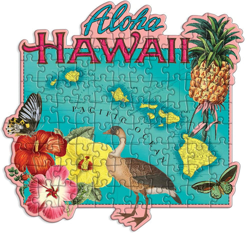 Galison Wendy Gold Hawaii Shaped Mini Puzzle, 100 Pieces, 8” x 9.75” – Die-Cut Jigsaw Puzzle Featuring Art by Bestselling Artist Wendy Gold – Makes a Great Gift Idea