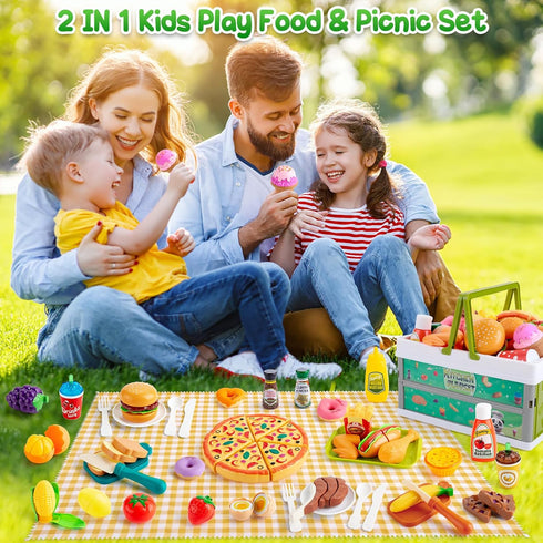 78Pc Pretend Play Food for Kids Kitchen, Cutting Toy Food with Storage Basket, Play Kitchen Accessories, Food Toys