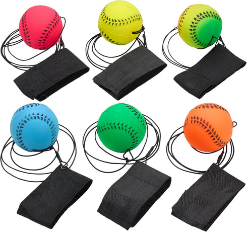 Neon Reactive Wrist Baseballs - 6 Pack Practice Sports Balls for Kids Outdoor Fun, Spring Training Party Favor Gift
