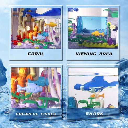 Creative Ideals Fish Tank Building Blocks Toy Sets - Add Water and Charge Light Effects, Best for 6+ Boys, Girls