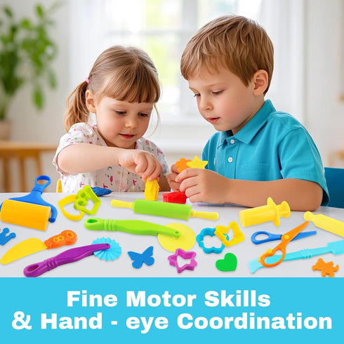 15pcs Dough Tools Dough Tools Play for Kids Clay Accessories with Rolling Pins,Cutters,Roller,Safety Scissors,Plastic