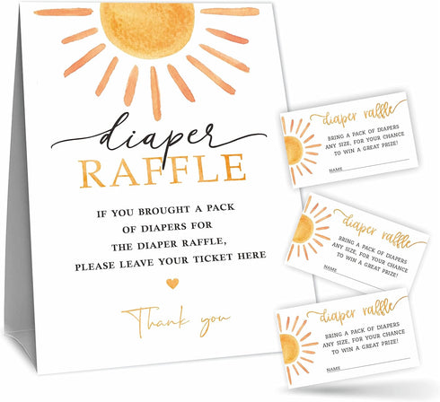 Diaper Raffle Game Kit For Baby Shower(1 Standing Sign + 50 Tickets)