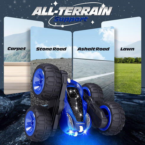 2.4GHz 4WD 360 6-8, 8-12 Tecnock Remote Control Car, RC Cars with USB-C Easy Charging, Double Sided Rotates and Flips