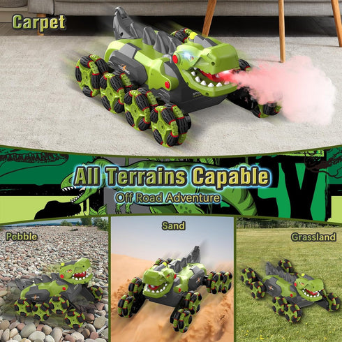 8 2.4Ghz 360 5-7 8-12, 4-6 Wheels Dinosaur Transform RC Stunt Car - Remote Control Dinosaurs Monster Truck