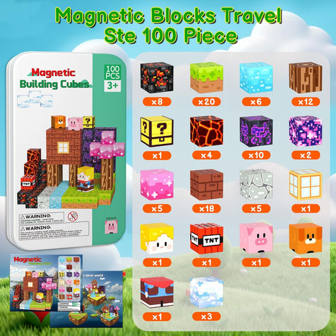 100 Set 3 4 5 6 7 8 9 10 11 12 Magnetic Blocks Travel Magnetic Building Blocks Cubes - PCS Tin Box Magnet Toys STEM