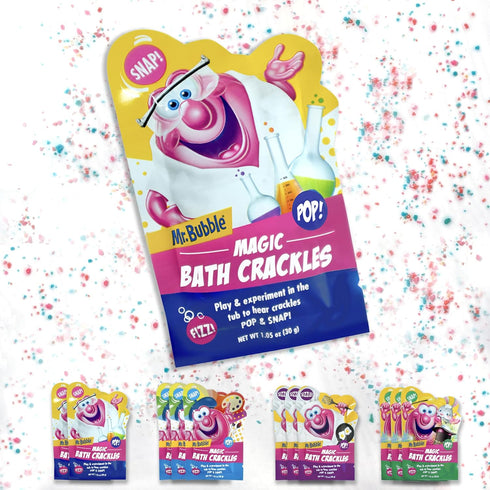 Mr. Bubble Magic Bath Crackles for Kids, Fun Bubble Bath with Colorful Pops and Fizzy Snap (12 Packets, 1 oz Each)