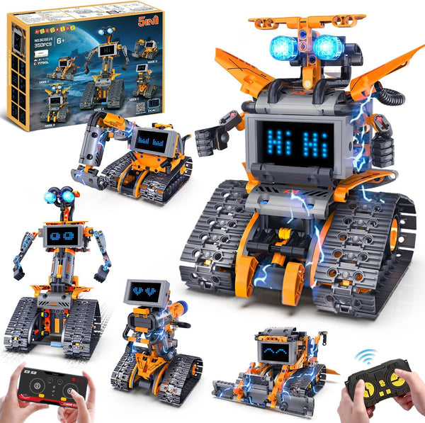 HOGOKIDS Robot Toys with LED Eyes & 18 Expression Building Sets, 5-in-1