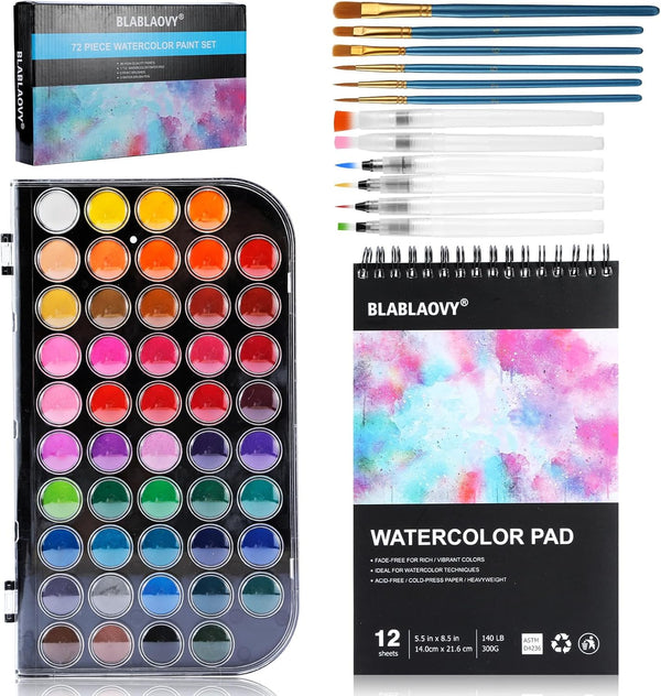 Watercolor Paint, 48 Colors Washable Paint Set, 6 Brushes, Drawing Pad, Palette for Kids Adults Artist Beginners