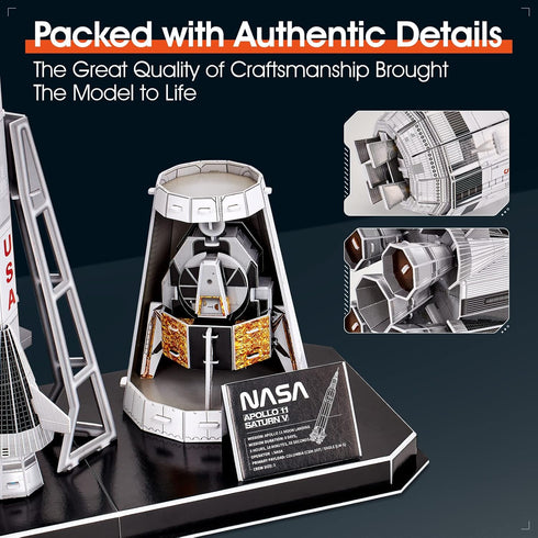 NASA Apollo Saturn V 3D Puzzles - Rocket Ship Building Kit for Kids Ages 8-14, Space Exploration Crafts, 136 Pieces