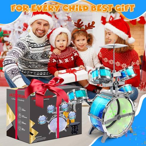 LeeQee Set 1-3, Drumset 3-5 5 5-7 Drum for Kids Jazz for Toddler Vibrant Aurora Light with Pcs High Drums, Musical