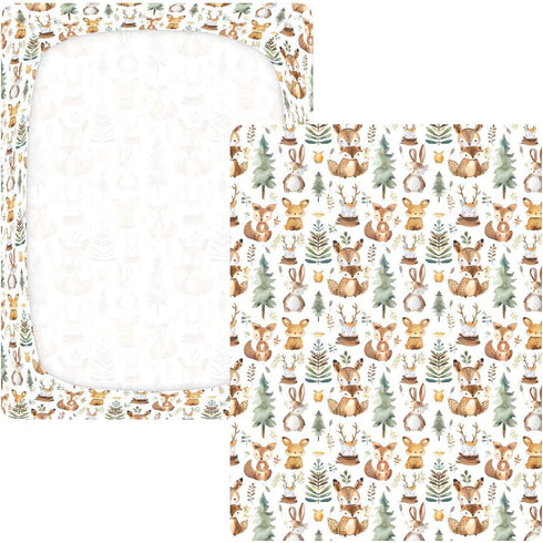 Cotton Crib Sheets for Boys or Girls Watercolor Forest Animals, Soft Jersey
