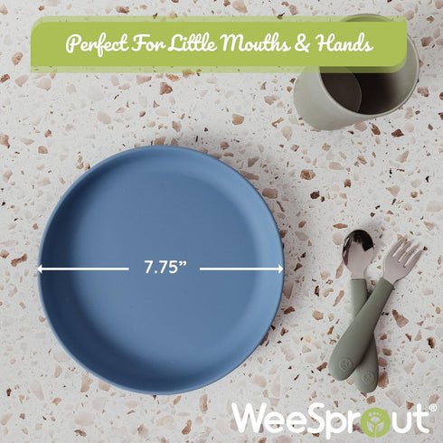 WeeSprout Baby & Toddler Non-Suction Plates with Lids, 100% Food Grade Silicone, 3 Pack