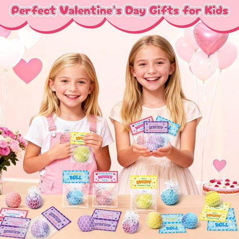 BAYSING 24 Pack Valentines Day Cards for Kids School, Squeeze Stress Balls Sensory Relief Balls Toys, Valentine Day