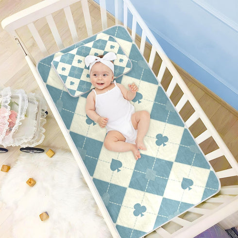 SyXIOP 28" 52" Blue Beige Poker Cooling Baby Crib Mattress Cover x Ultra Soft Training Pads for Baby&Toddler