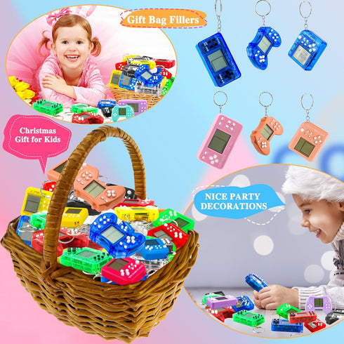 36 Pack Video Game Keychain Mini Square Handheld Keychains for Kids Birthday Party Favors, Class Prize Fillers