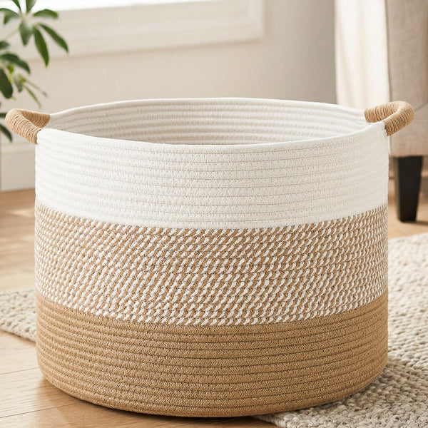 Artfeel 70L Large Cotton Rope Basket, Decorative Woven Blanket Storage for Living