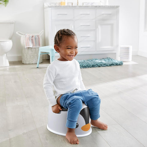 Fisher-Price Toddler Toilet Penguin Potty Training Seat, Portable Chair with Handles for Kids and Removable Bowl