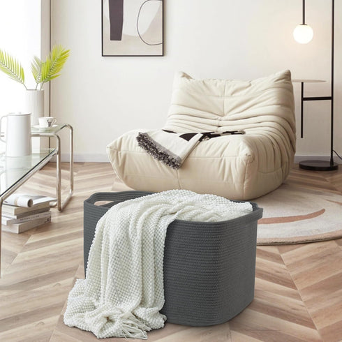 Extra Large Rope Basket, 23.6" x 17" x 12" Wicker Baby Laundry Basket, Kids Toy Storage, Dark Grey