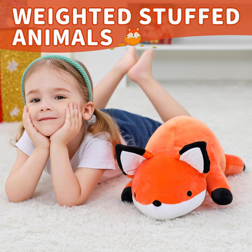 24" 4.2 Lb WeBingo Weighted Stuffed Animals, Weighted Fox Plush Toy Soft Pillow Cute Giant Plushie Gifts for Kids