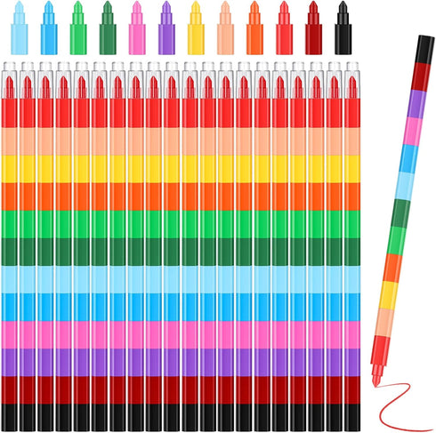 20 Pcs Stackable Crayons, Colorful Buildable Crayons for School Office Birthday Party, 12 Colors