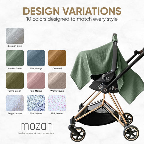 100% Organic Muslin Carseat Cover for Boys or Girls, Roman Green Baby Car Seat Cover