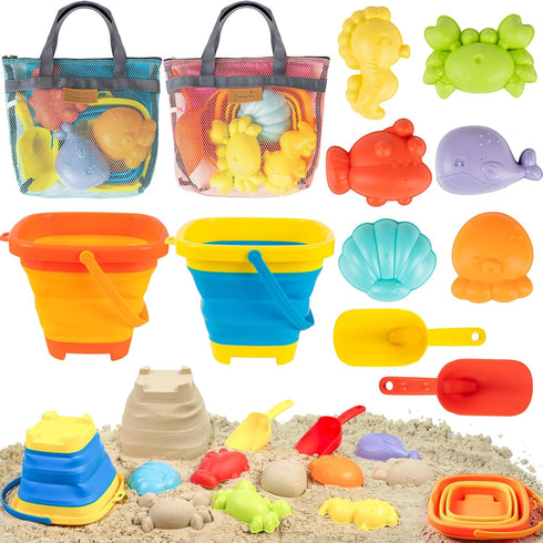 Wowlyntoy Beach Sand Toys for Kids with 2 Collapsible Beach Sand Buckets, Big