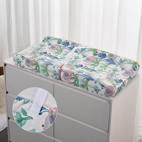 2 Pack TILLYOU Baby Changing Pad Cover, Changing Table Cover for Girls Boys, Ultra Soft Breathable, Rainforest Elephant
