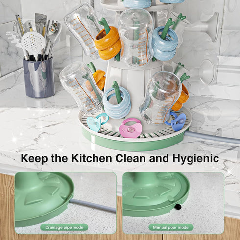 3-Tier TAZENI Baby Bottle Drying Rack with Drain Pipe, Modular Baby Bottle Rack Dryer for Infant Feeding Accessories