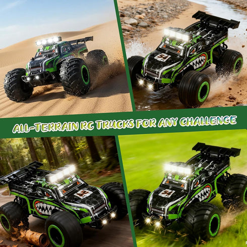 1:18, 20 2WD, 2.4 4-12 Remote Control Monster Truck for Kids: Off-Road RC Car with Headlights & Body Lights, km/h, GHz
