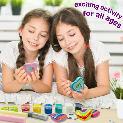 THE SCHOLAR ANT 4-12 Set Hearts Rock Painting Kit for Kids Girls - Glow in Dark Art Supplies Ages - Complete STEM Craft