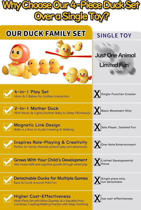 JUYEE Set 4 6-9-12 Tummy 1st Girls(4-Pack) Baby Crawling Toys of - Magnetic Ducks Family for Infants Months, Time Toys