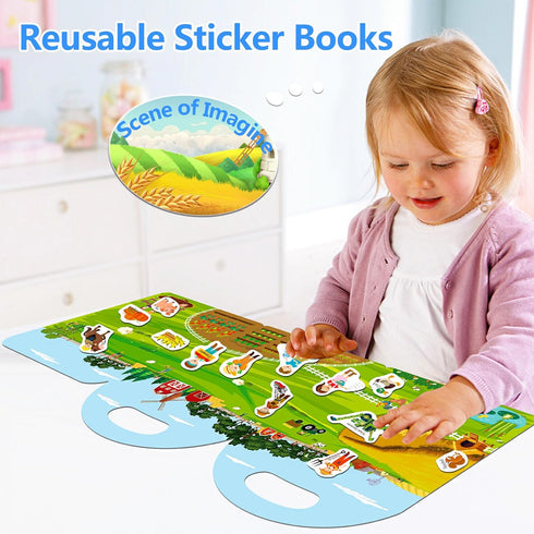 Reusable Sticker Books for Toddlers - Farm Stickers for Kids, Travel Essentials Toy for Ages 1-3