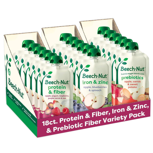 Beech-Nut Baby & Toddler Food Pouches Variety Pack, Protein & Fiber/Iron &