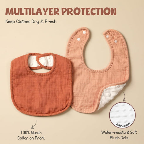 6-Pack POIKSHARK Muslin Baby Bibs for Unisex Boys Girls, Cotton Baby Drool Bibs, Drooling and Teething Bibs for Infant
