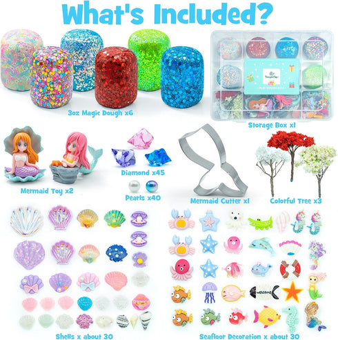 18oz 6 Accessories(150 Set, 3 4 5 6 SIMPLIPLAY Mermaid Sensory Kit, Pcs Glitter Doughs with Pcs+), Non-Toxic Play Dough