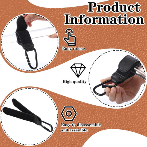 Colingmill 3 Pieces Stroller Hooks, Black and Brown Hanging Multi Functional Strap with Clip for Diaper Bag Stroller