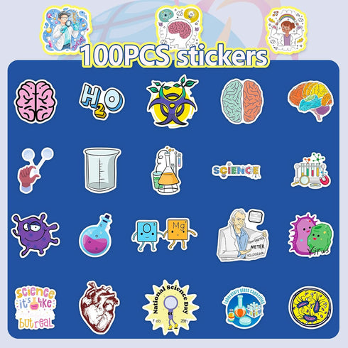 100Pcs Laboratory Stickers for Water Bottles Vinyl Waterproof Cute Cartoon Science Stickers for Kids Physical Chemistry Rewards Decals for Laptop Hydroflask Scrapbooking Journaling by OUGERKID