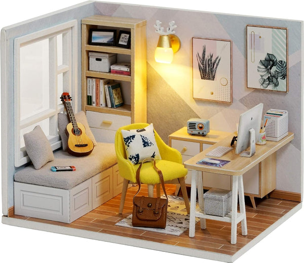 CUTEROOM DIY Doll Room Miniature Furniture Wooden House Kit with Dust Cover & LED Light