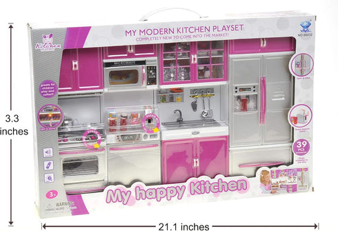 Set, Set Set (4-in-1) PowerTRC Doll Kitchen Play Mini Modern Toy Kitchen Pretend Play Furnitures Toy Accessories
