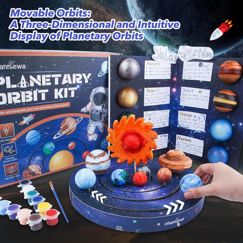 Solar System Project Kit for Kids, Mixed Sized Foam Balls, Painting Tools and Disc Planetary Orbits, DIY Planets Model