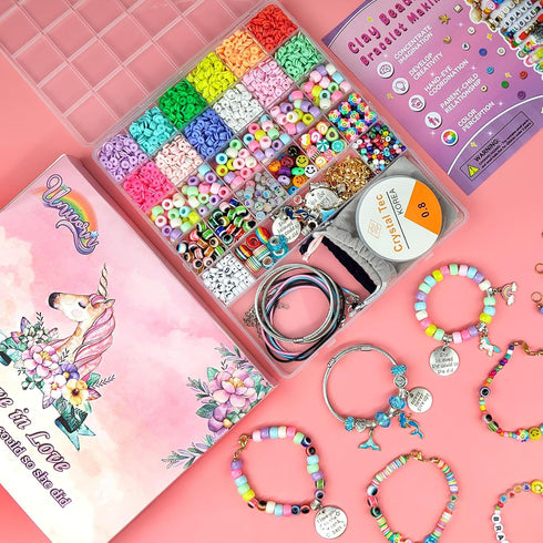 leitait Girls Toys Bracelet Making Kit -3100pcs Beads for Charm Jewelry Making Kit Supplies, Unicorn/Mermaid Crafts Gifts for Girls Age 5-12,Easter Basket Stuffers for Girls by leitait