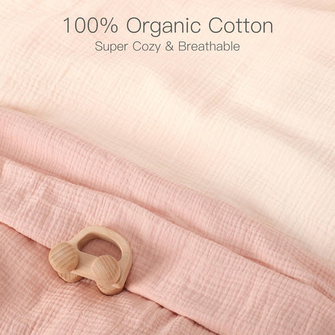 100% 2 Pack 52x28 Inches Organic Cotton Muslin Baby Fitted Crib Sheets Cream&Muted Pink, Ultra Breathable and Soft